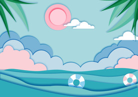 清爽小清剪纸风新静谧沙滩旅行