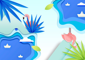 清爽小清剪纸风新静谧沙滩旅行