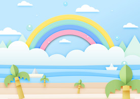 清爽小清剪纸风新静谧沙滩旅行