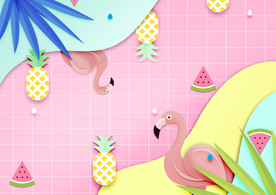 清爽小清剪纸风新静谧沙滩旅行