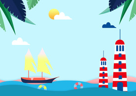 清爽小清剪纸风新静谧沙滩旅行