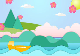 清爽小清剪纸风新静谧沙滩旅行