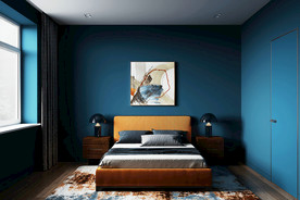 蓝色 墙纸 卧室 展示