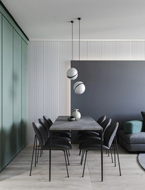 现代餐厅设计灰色和蓝绿色背景墙