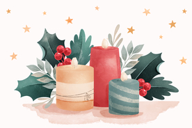 水彩圣诞蜡烛矢量