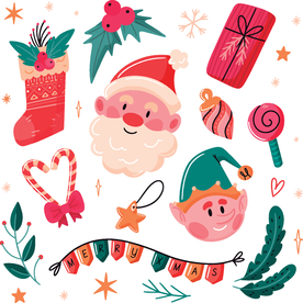 圣诞元素圣诞老人袜子松枝