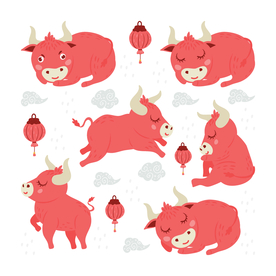 卡通牛插图 牛年元素