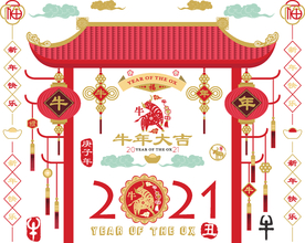 2021新年快乐中国风牛年元素