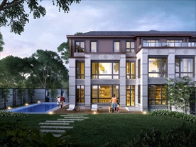 绿城别墅洋房黄昏园林景观