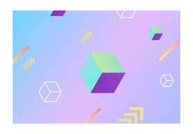 正方体正方框圆角矩形线条渐变背