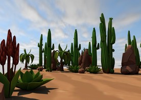 C4D 模型仙人掌石块沙漠