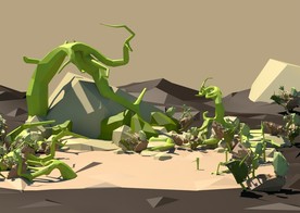 C4D 模型地面体树枝山石头