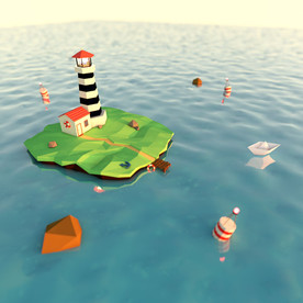C4D 模型海面上的灯塔房子