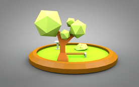 C4D 模型 树木花坛水池草坪