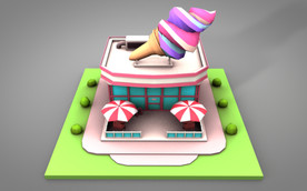 C4D 模型 像素冰激凌店铺