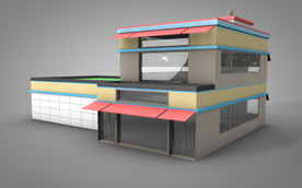 C4D 模型 像素店铺房子三层