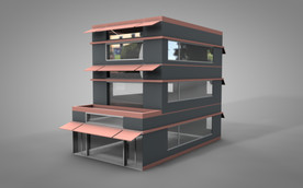 C4D 模型 像素店铺房子三层
