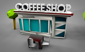 C4D 模型 像素咖啡店