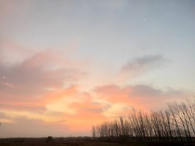 冬日早晨朝霞与明月天气晴朗