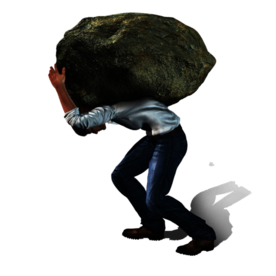 背着石块行走的男子