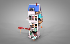 C4D 模型小楼房房子木头建筑