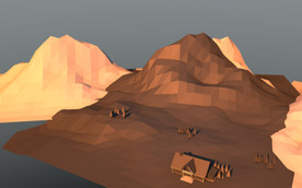 C4D 模型山小楼房房子木头