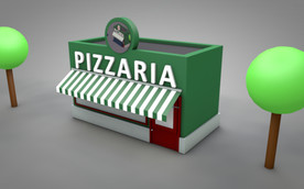 C4D 模型披萨店快餐店