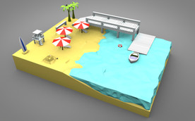 C4D 模型沙滩河水