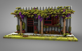 C4D 模型长满植物的老房子
