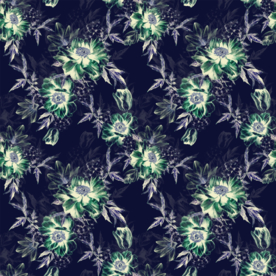 水彩牡丹郁金香和茉莉花幽蓝蝴蝶