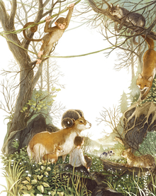 女孩森林卡通插画场景背景素材