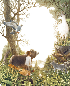 女孩森林卡通插画场景背景素材