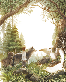 女孩森林卡通插画场景背景素材