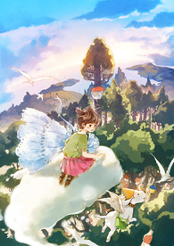 女孩幻想卡通插画场景背景素材