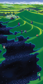 梯田河流人物游戏场景背景素材