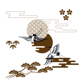 中国风金色祥云仙鹤PNG免扣