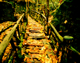 独木桥风景油画