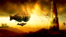 热气球飞船 油画