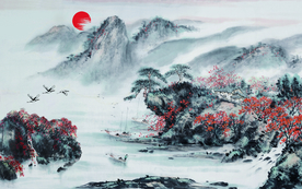 山水画 中式背景墙 装饰画 新