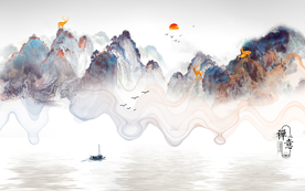 山水画 中式背景墙 装饰画 新