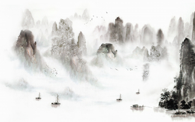 山水画 中式背景墙 装饰画 新