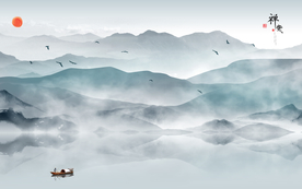 山水画 中式背景墙 装饰画 新