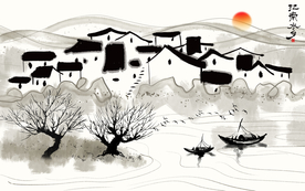 山水画 中式背景墙 装饰画