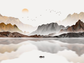 山水画装饰画背景墙中式