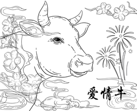 牛年中国风国潮插画-线稿