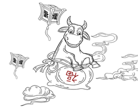 牛年中国风国潮插画-线稿