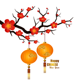 中国风灯笼梅花元素PNG