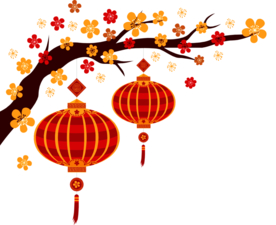 中国风灯笼梅花元素PNG