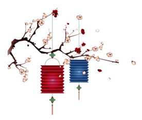 中国风灯笼梅花元素PNG