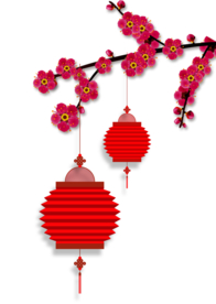 中国风灯笼梅花元素PNG